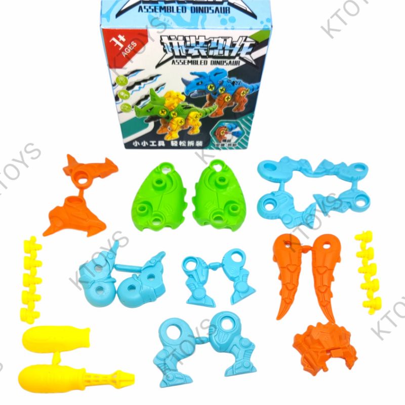 mainan anak grosir merakit puzzle bentuk dinosaurus lengkap obengnya