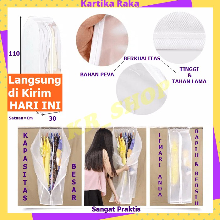 KR TEMPAT PENYIMPAN BAJU GANTUNG COVER BAJU ANTI DEBU PENUTUP PELINDUNG GANTUNGAN BAJU PAKAIAN JAS DARI DEBU DI LEMARI PAKAIAN