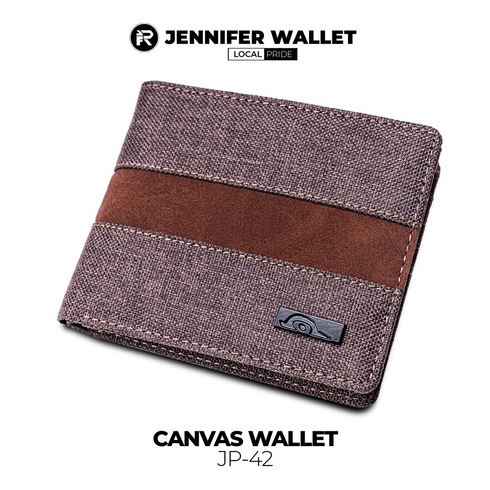 Dompet Pria Bahan Kulit Asli Original Kanvas Canvas Coklat JFR JP42