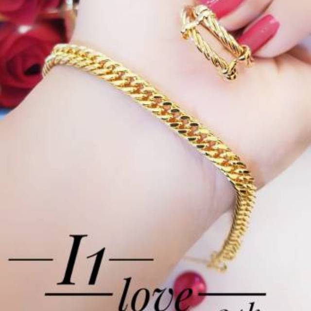 Xupkng set perhiasan gelang cincin lapis emas 24k 1311