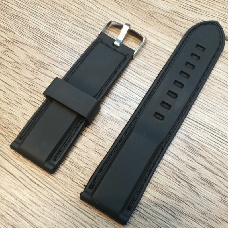 Termurah tali jam tangan karet rubber warna hitam list hitam  strap jam tangan karet rubber