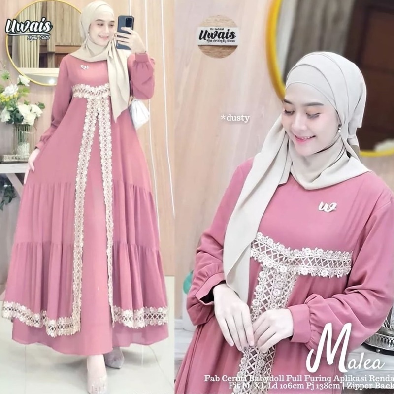T-R Dress Ceruty Aplikasi Renda Terbaru 2022 / Malea Dress Maxi / Dress Renda Jumbo Wanita Terbaru / Dress Ceruty Polos /Dress Kondangan Aplikasi Renda / Dress Pesta Wanita Terbaru-4