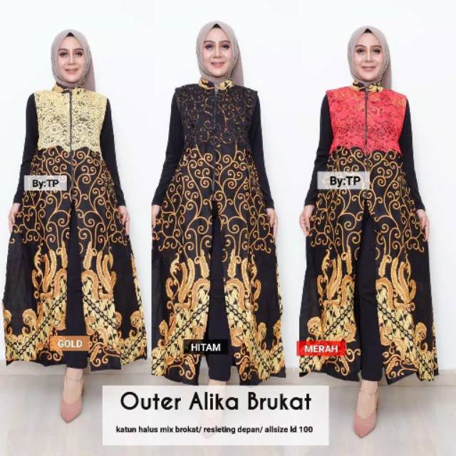 Couple Maxi Outer Alika Brukat Batik Muslim Terusan Panjang Cantik buat Kondangan bisa, Pergi bisa