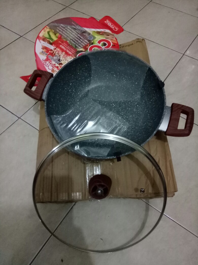 Cypruz Ki0648 Kuali Marble With Lid Induksi Wok 26cm Tutup Kaca Wok Tutup Kaca