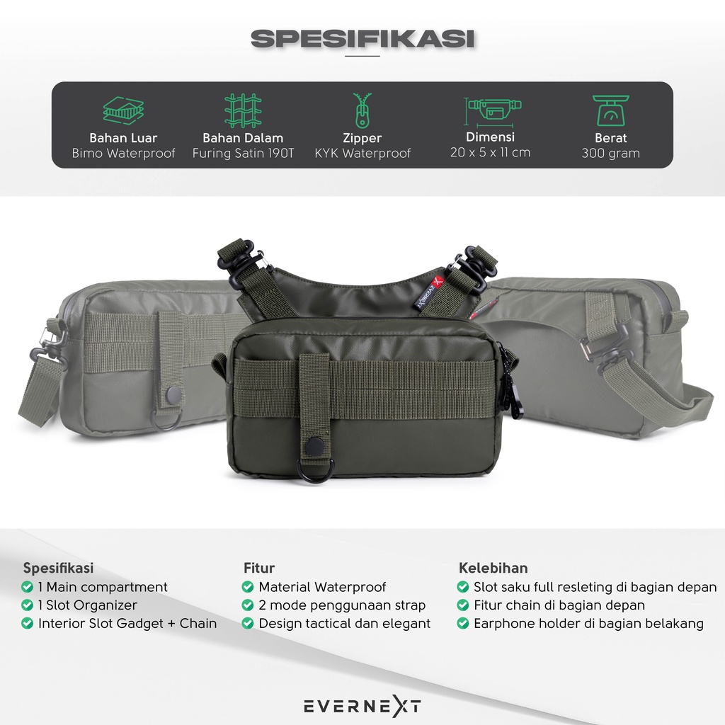 Tas Selempang Waistbag Distro Waterproof Phantom Tactical Pria Wanita Roowns Woven