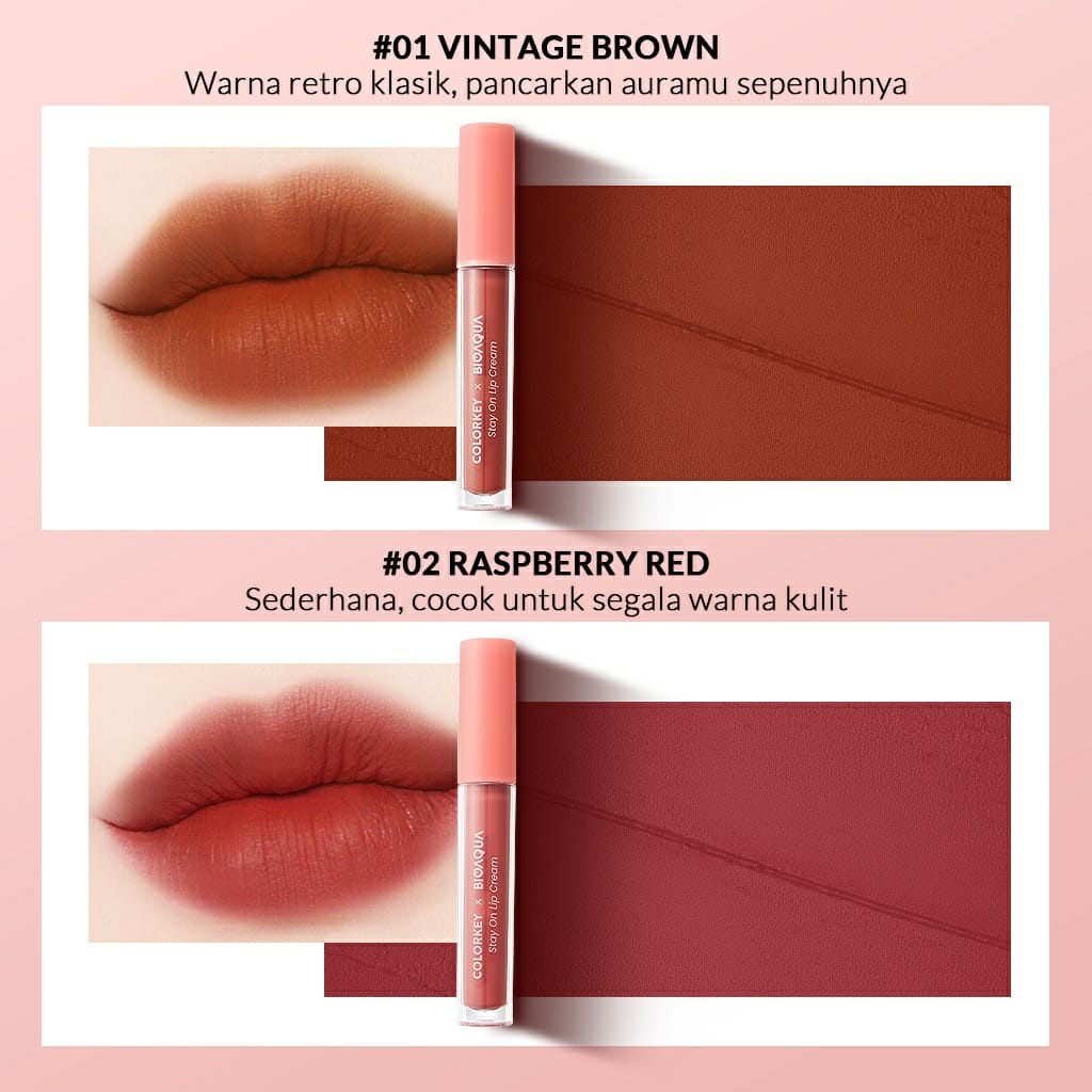 Colorkey X Bioaqua Stay On Lip Cream Matte 6 Colors Lipstick / Lipstik Matte Lipstik Tahan Lama dan Anti Air Hingga 24 Jam / BB