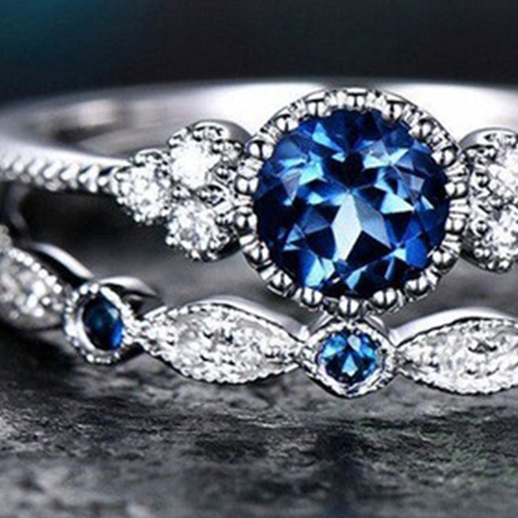 Hu Hu Hu Hu Hu Alat Bantu Pasang Kacamata♡ 2 Pcs Cincin Cubic Zirconia Bentuk Geometris Warna Hijau Untuk Wanita