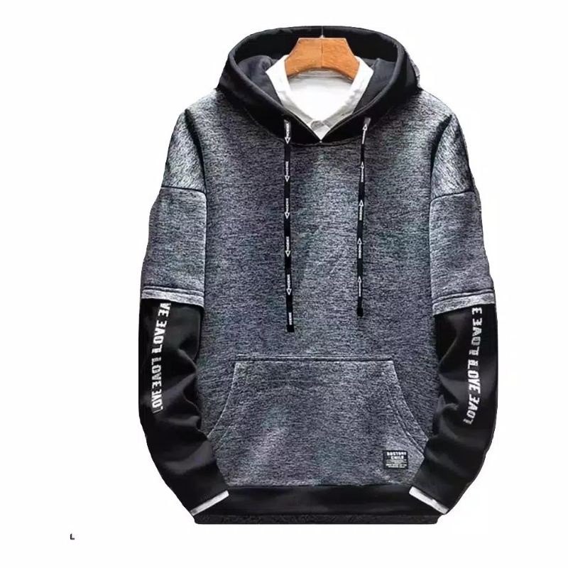 Sweater Hoodie Pria distro polos L murah kekinian Atasan Pria Sweater Pria Love Rain Grey Comby Blac