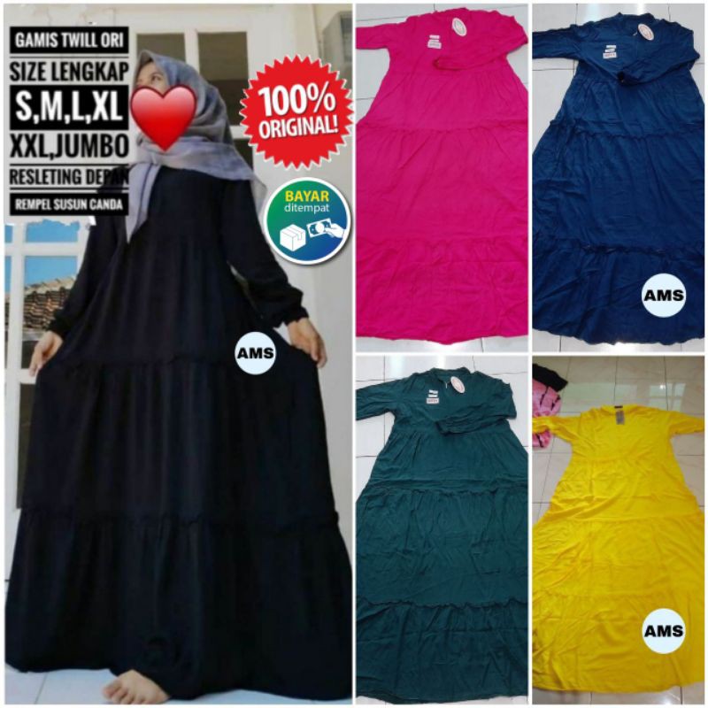 Gamis Twill Polos Ori Bahan Tebal Premium Susun Canda Rempel Daster Twil Abstrak Pelangi Murah