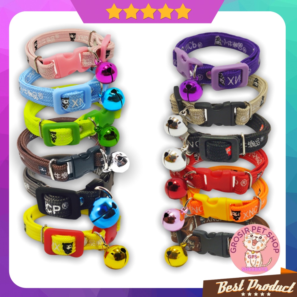 Kalung Kucing Anjing Kelinci Lucu Kualitas Premium Motif Warna Liontin Lonceng Bell 14 mm Ecer Grosir Pet Collar murah