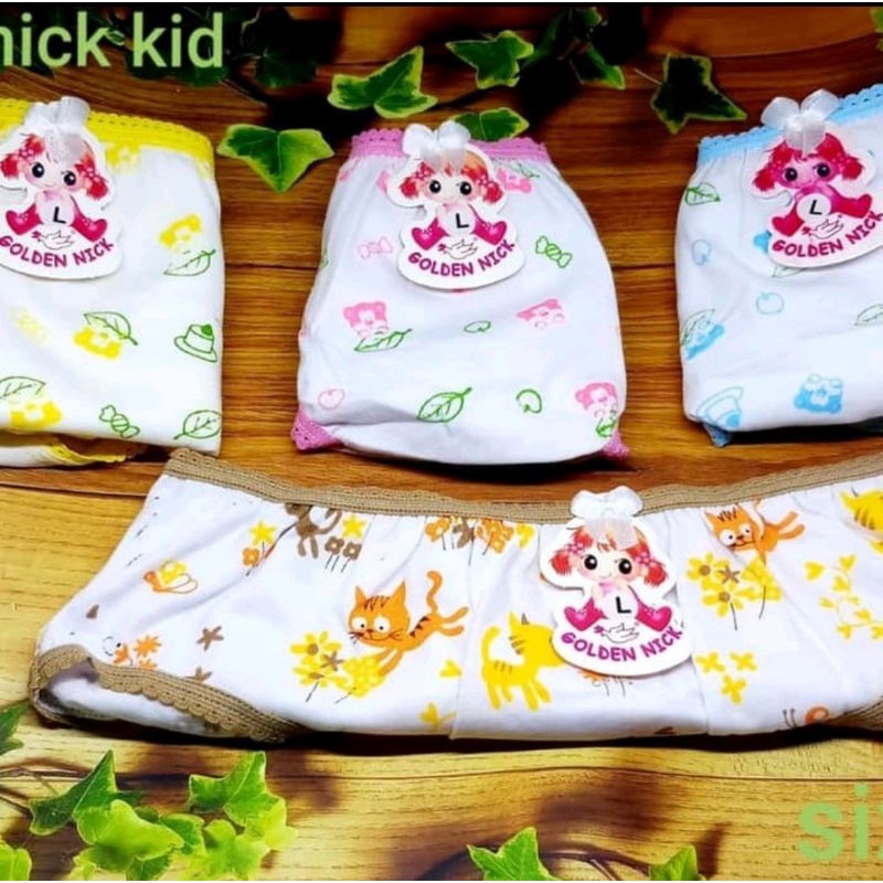 6pc- CD anak perempuan GOLDEN NICK PUTIH PRINT 043  / celana dalam gn anak / CD goldennick  anak