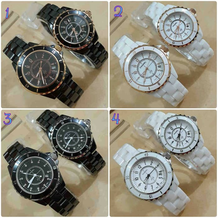 Hot Sale Jam Tangan Couple Pria Wanita Cewek Cowok Chanel Keramik Gold Terbaik
