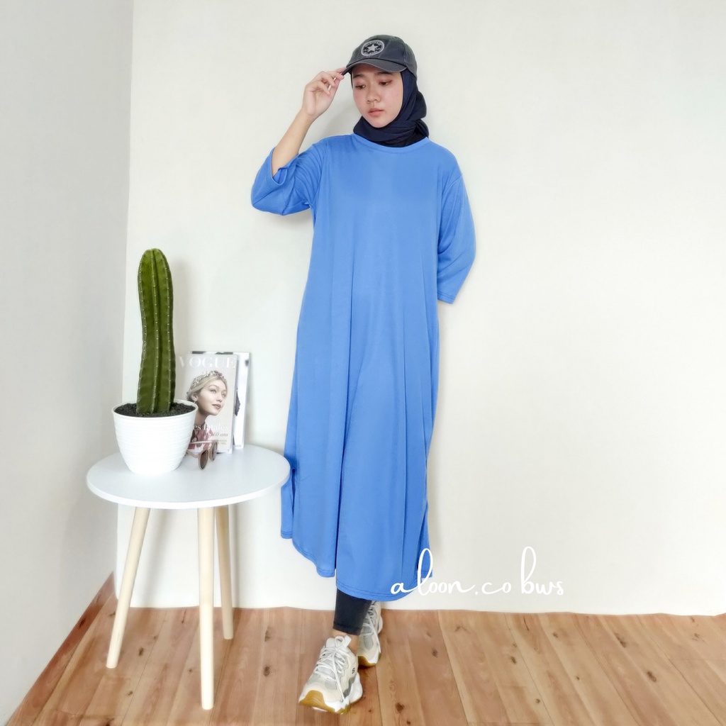 Midi Dress Oversize Tunik Polos Bahan Katun - Midi Dress Jumbo Korea Premium