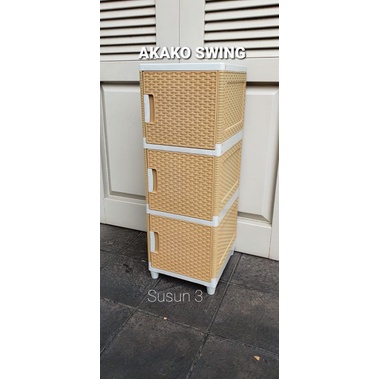 lamari plastik 3 susun/lemari plastik akkako coklat
