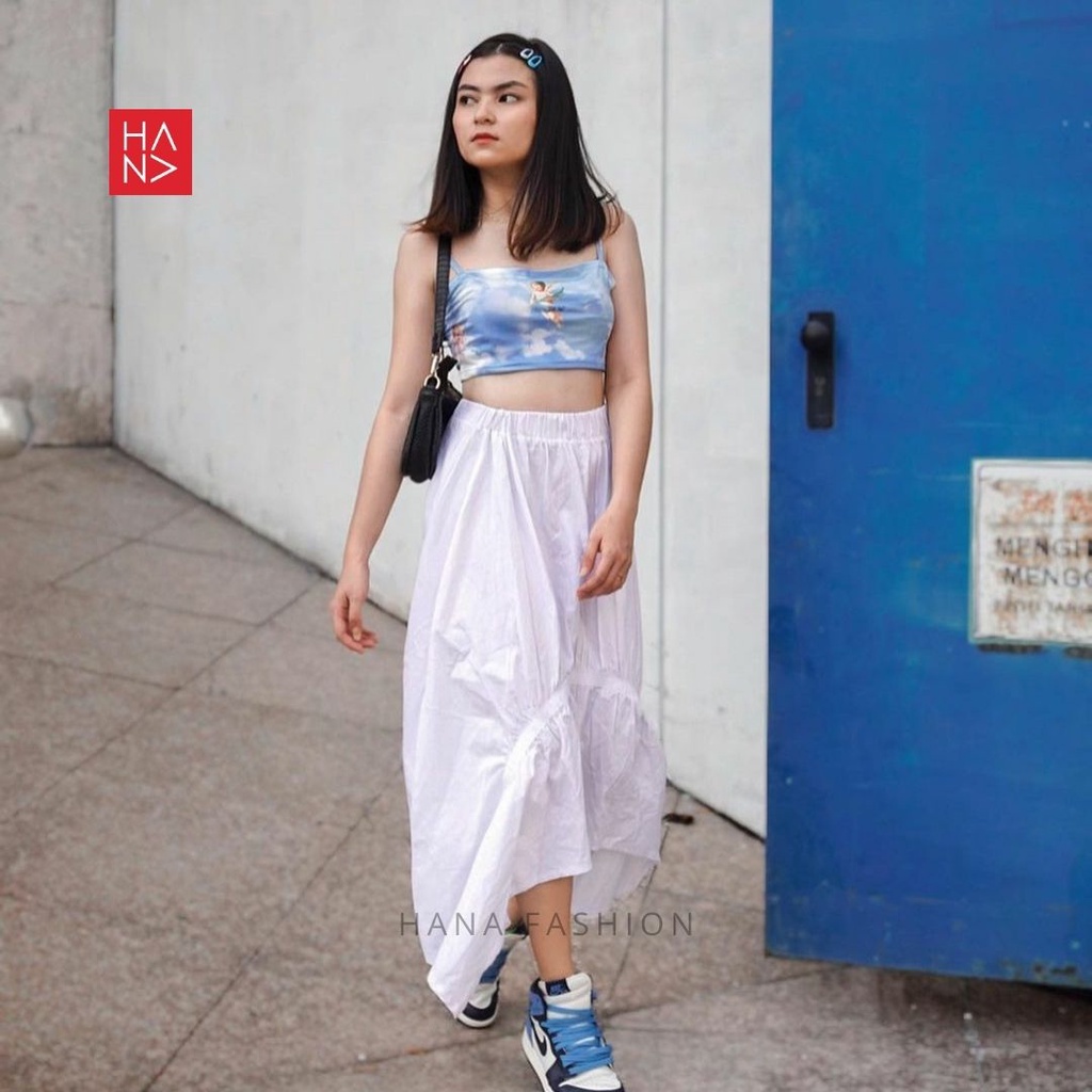HanaFashion - Rexy Midi Skirt Rok Wanita Korean Look - SK034-White