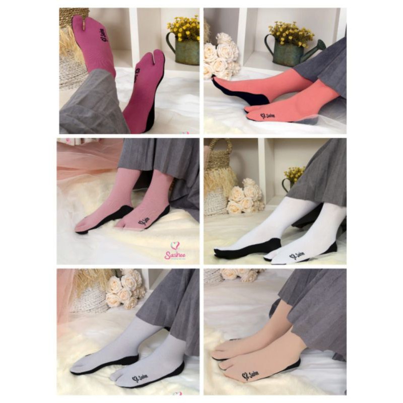 Kaos Kaki Sashee Jempol Polos Telapak Hitam Wanita Dewasa