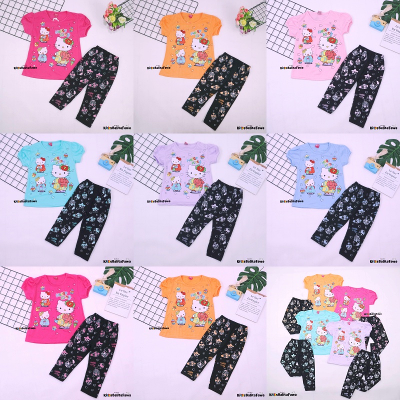 Setelan Hello Katty uk 5-6 Tahun / Baju Anak Karakter Legging Perempuan Murah Celana Panjang Import