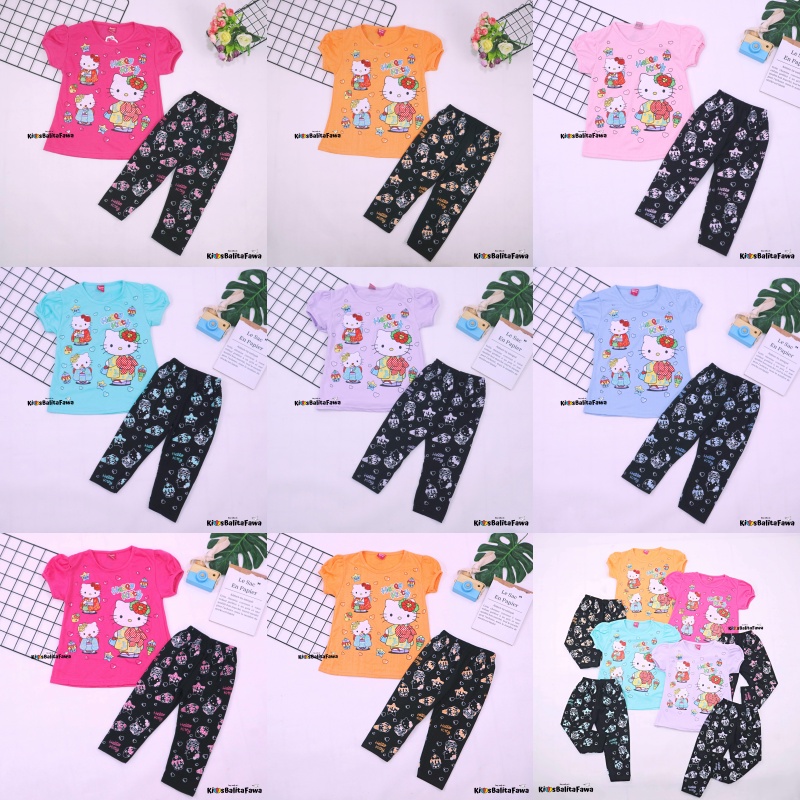 Setelan Hello Katty uk 2-3 Tahun / Baju Anak Karakter Legging Perempuan Murah Celana Panjang Import