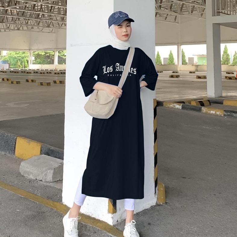 Baju Dress Oversize Tunik Premium Oversized Dress Tshirt LOS ANGELES