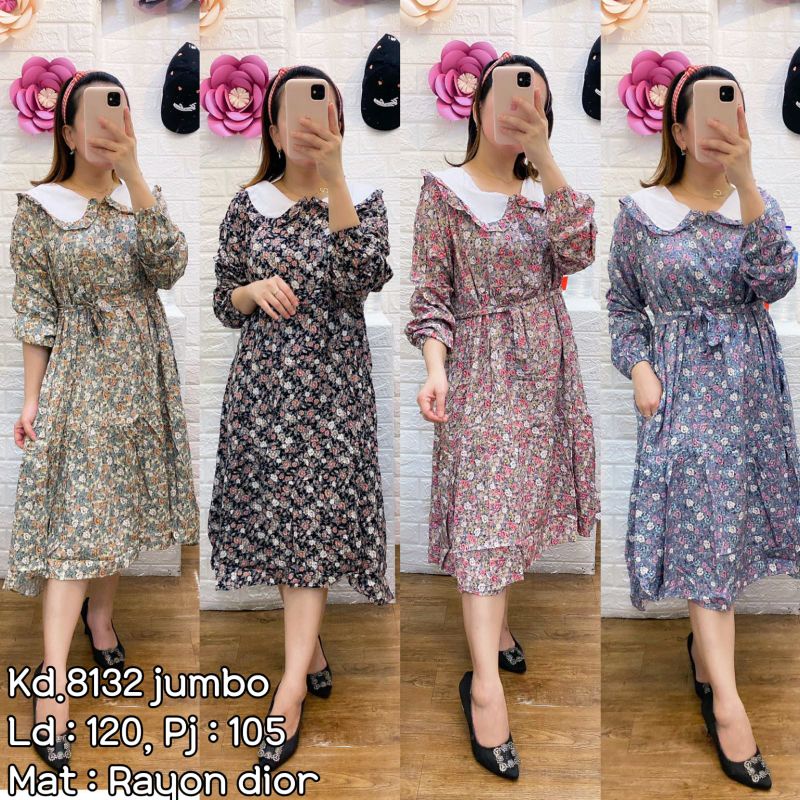 Midi Dress Murah Tunik Rayon Dior | Midi Dress Motif Kekinian Midi Dress Motif Bunga Viral