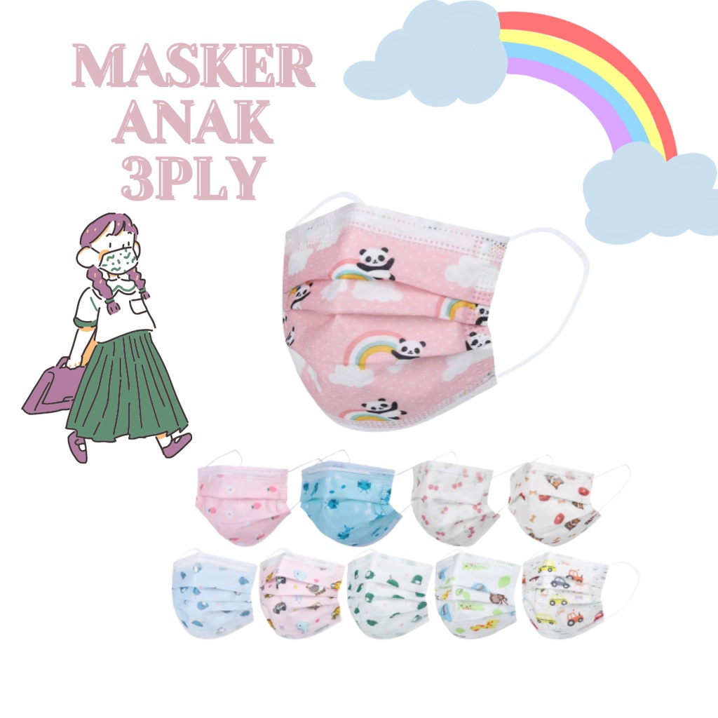 MASKER MOTIF/MASKER ANAK SEKALI PAKAI / MASKER 3PLY EARLOOP 50Pcs afm