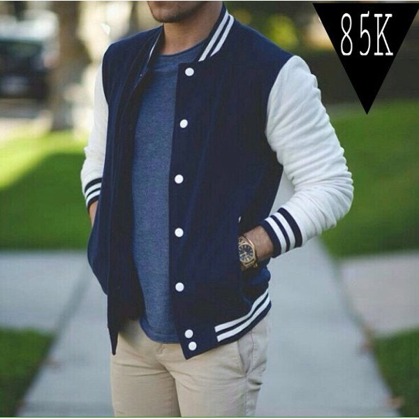 Jaket Sweater Baseball/Varsity Navy Putih