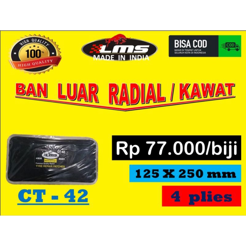 1pc CT 42,LMS the bestpatch tire CT 42,tambal ban dingin,cold patch,tambal tanpa bakar,tambal tip to