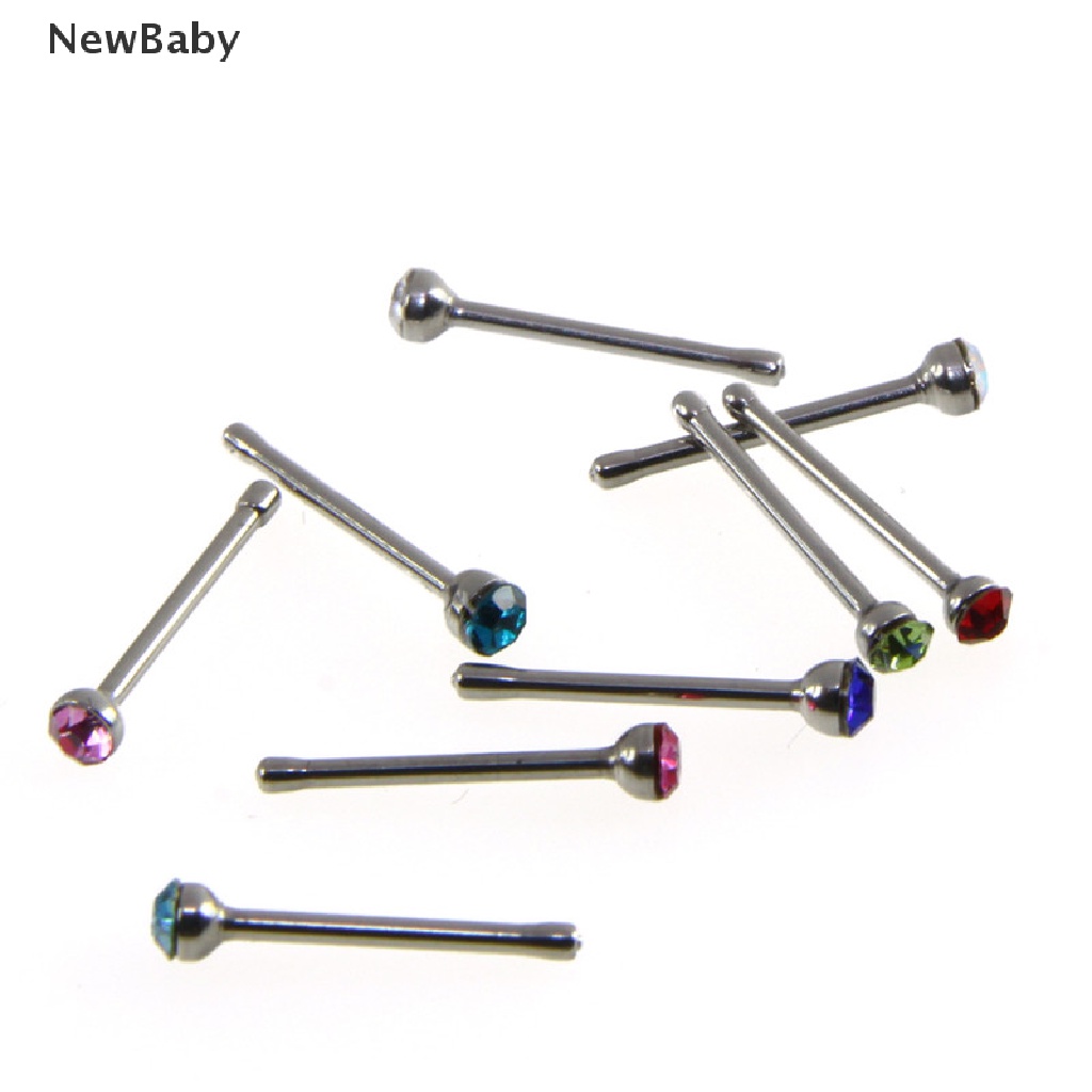 60pcs Anting Tindik Hidung Bahan Stainless Steel Hias Kristal Berlian Imitasi Untuk Wanita