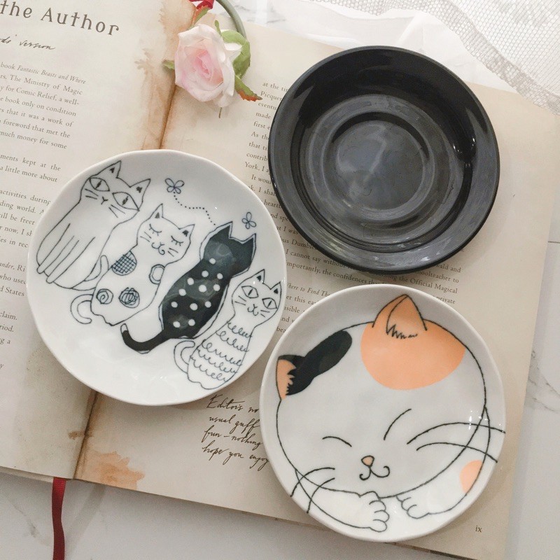 cat saucer jepang set piring tea cup plate