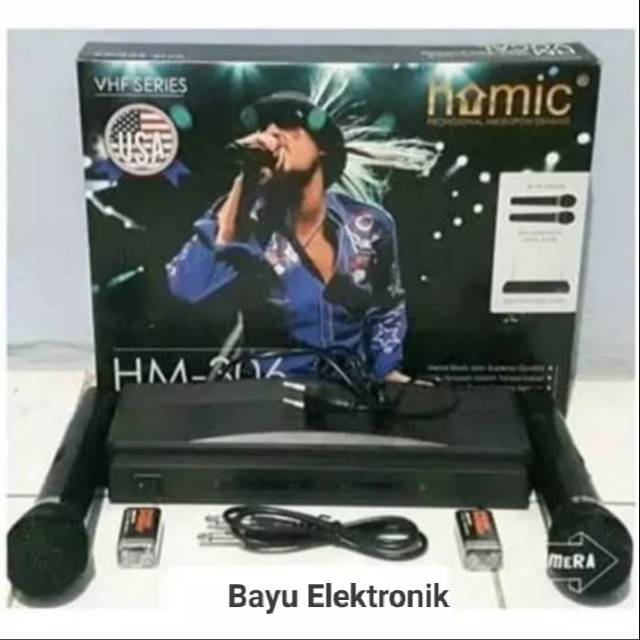 Microphone Wireless Homic HM-306 Double Isi 2 Mikrofon Youtuber Tanpa Kabel Mic Karaoke Wireless