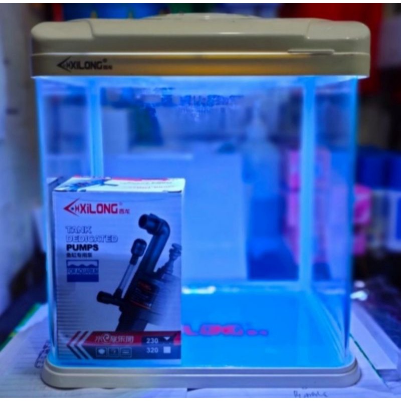 aquarium mini full set lampu+mesin+filter+filter hanya menggunakan jasa kirim grab gojek XILONG