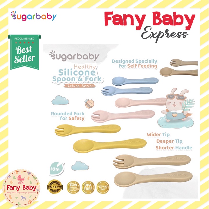 SUGAR BABY HEALTHY SILICONE SPOON &amp; FORK NATURE SERIES