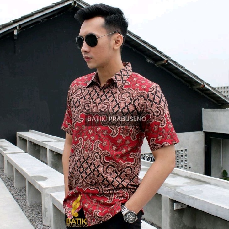 Prayoga Lengan Pendek Slimfit Original Baju Batik Prabuseno Kemeja Pria Bahan Katun Printing Halus F