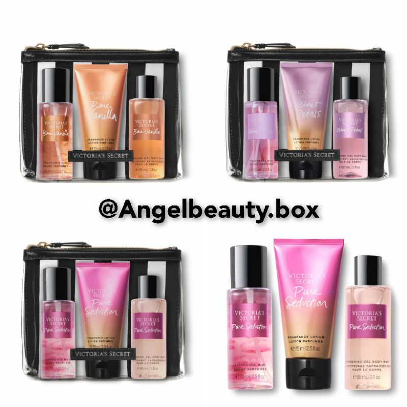 VICTORIA'S SECRET GIFT SET TRAVEL SIZE BARE VANILLA / PURE SEDUCTION / VELVET PETALS / TEASE