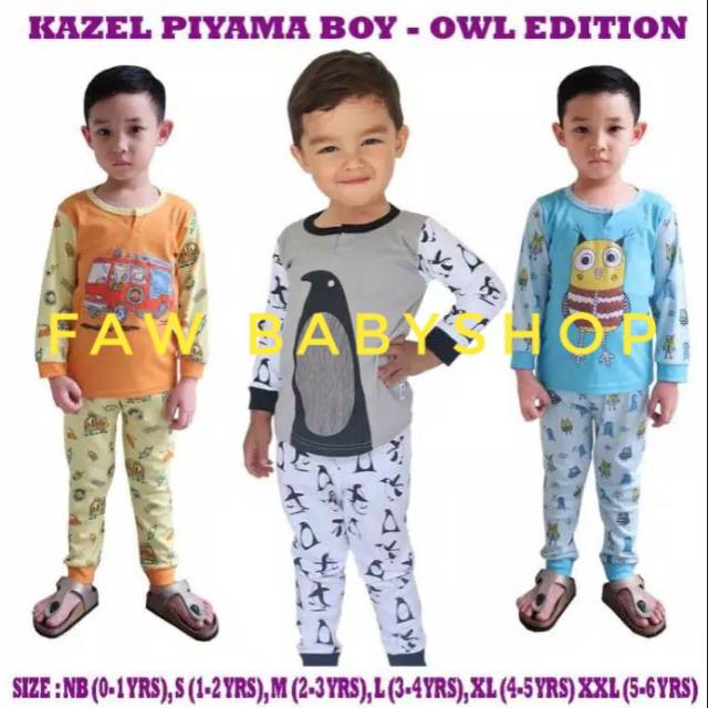 Kazel 1pcs Piyama Boy OWL Series / Setelan Piyama Anak Laki Laki