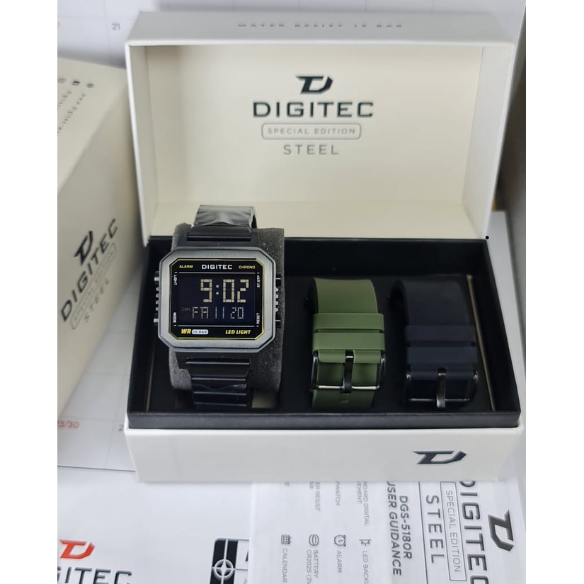 Jam Tangan Pria Wanita Digitec DG-5180 / Digitec 5180 / DG 5180 Original Digital Rantai Free Dua Tali Rubber