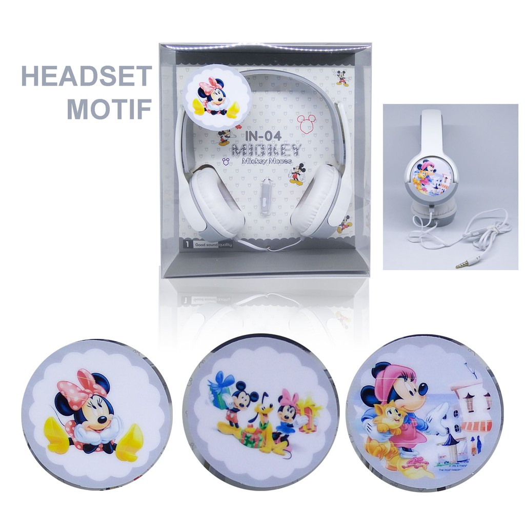 Headphone Headset Cartoon IN Karakter Lucu Anak-anak ExtraBass Build in Mic Headset For Laptop Handphone