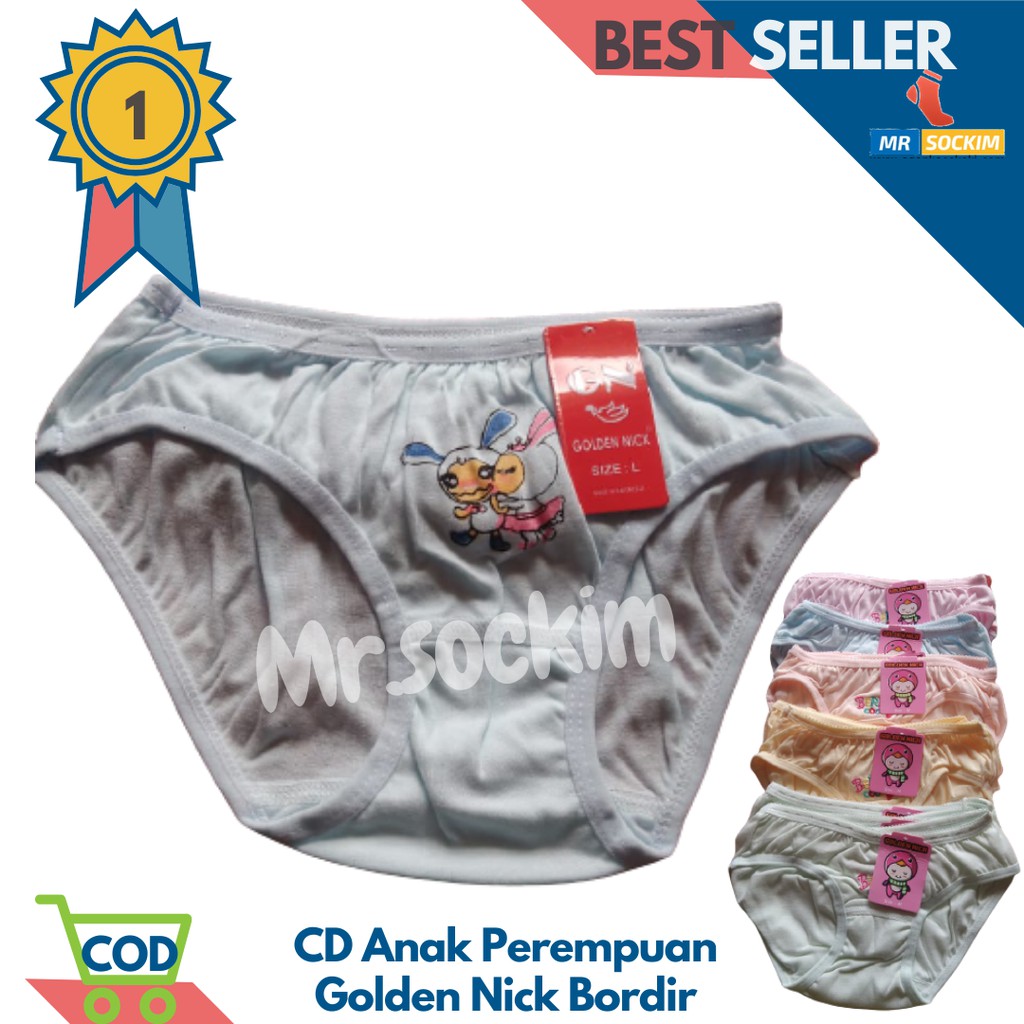 Golden Nick - 5 Pcs Celana dalam anak perempuan katun Polos Bordir | Sablon  multi warna (Usia 3-9 tahun)