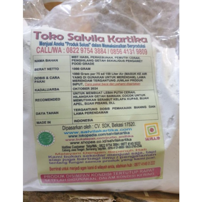 

MBT PERKEBUNAN /PERTANIAN, Tepung Premix Bahan Pemutih Kelapa Kupas, Penghilang Getah Sekaligus Pengawet Hasil Produksi Pertanian dan Perkebunan