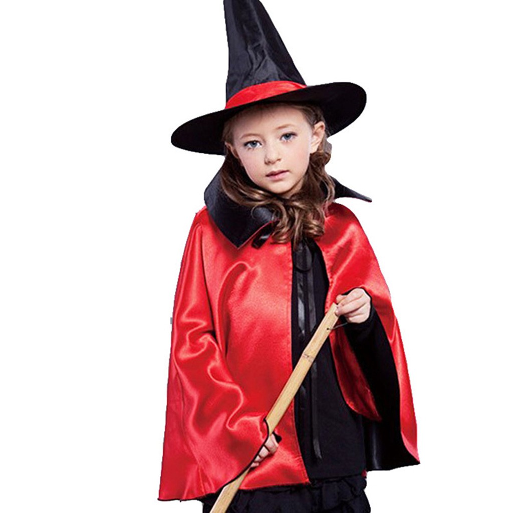 JB-06 jubah bolak-balik halloween anak penyihir merah ungu halloween kostum pesta witch cloak