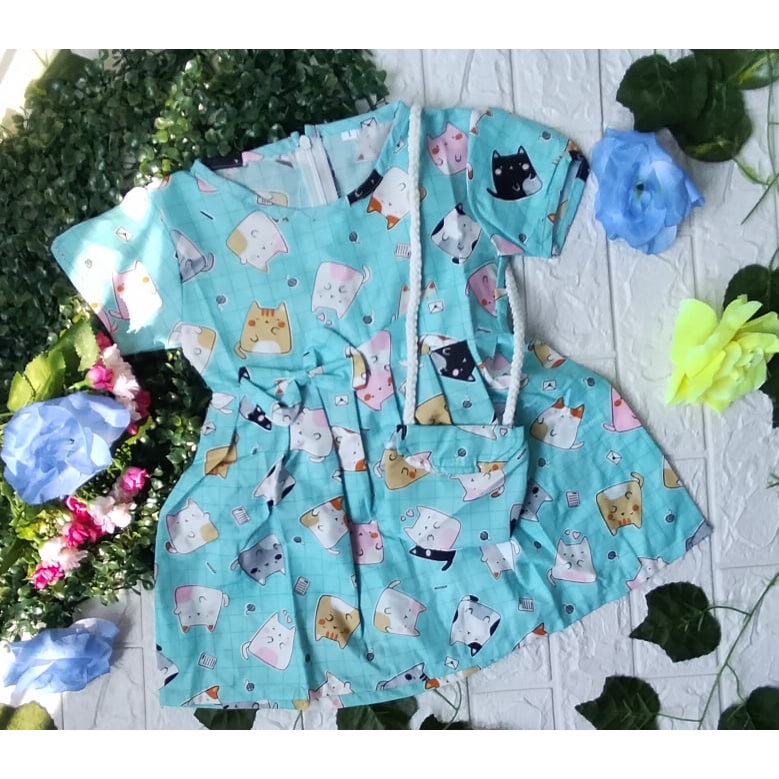 Dress Anak Printing Animasi | Dress motif Lucu bahan Katun lembut | size 1-14 | TERMASUK TAS / Dress Bayi Karakter Printing