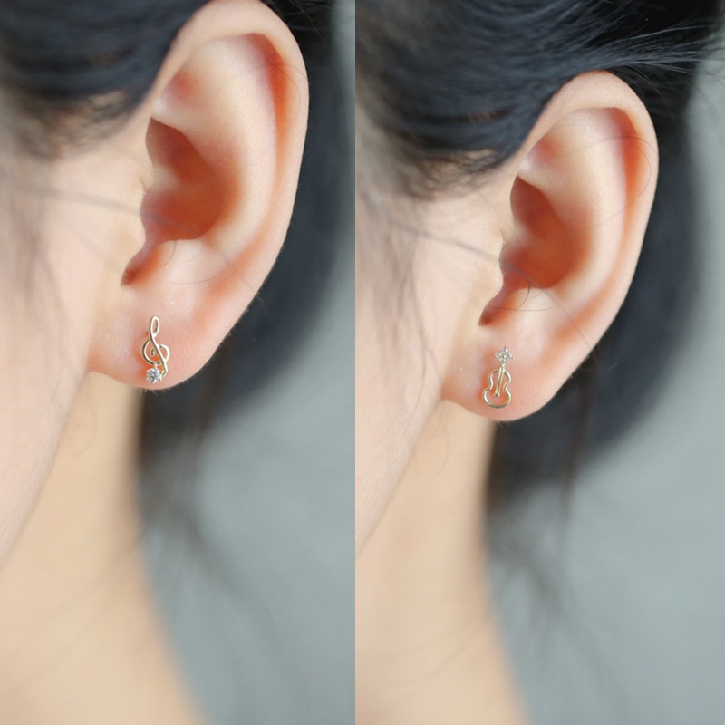 Personality Musical Note Gold Color Earrings Anting Stud Classical Music Violin Crystal Earring Women Jewelry Gift