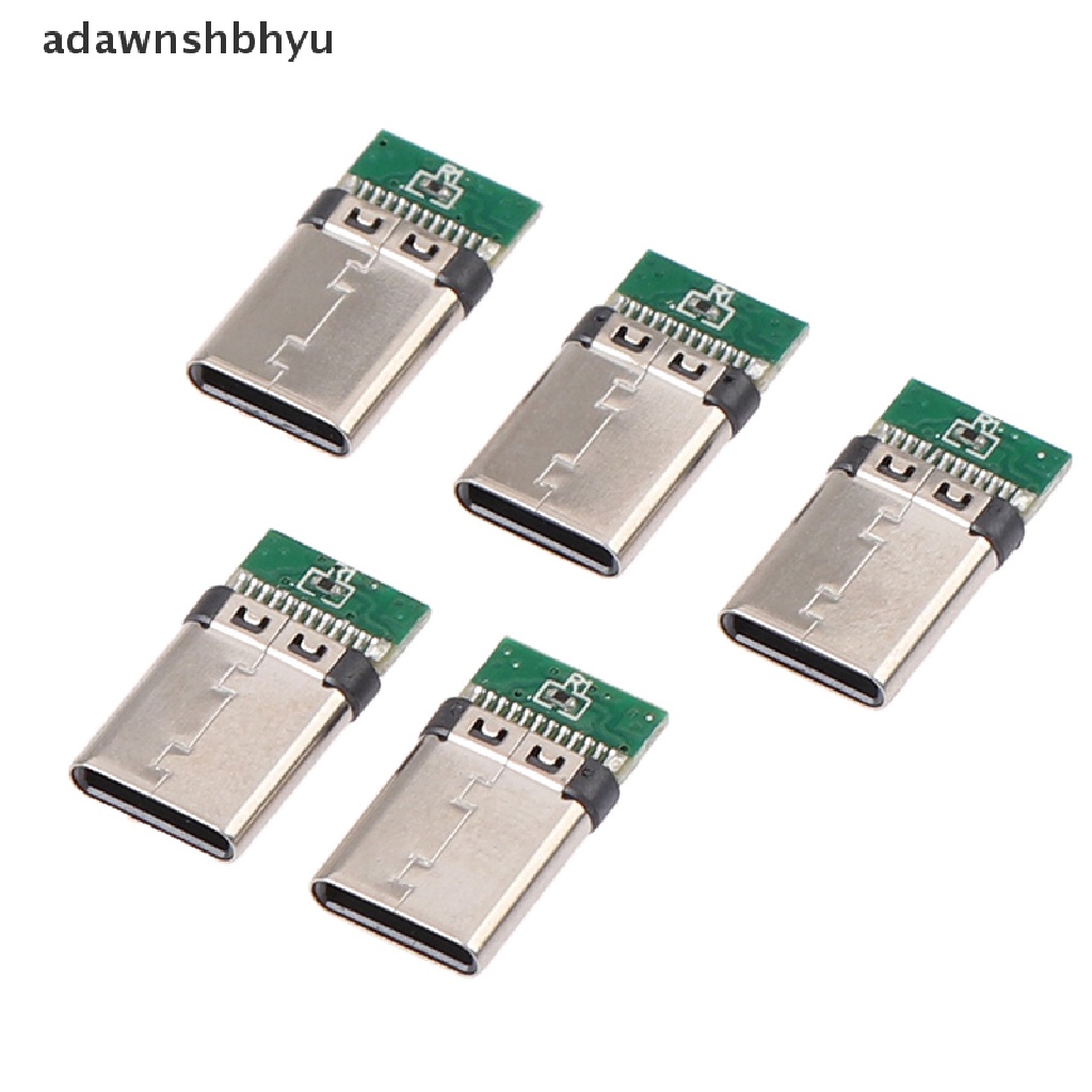 Adawnshbhyu 5Pcs USB 3.1 Tipe C Male DIY Solder Plug Konektor Soket Papan PC Terpasang