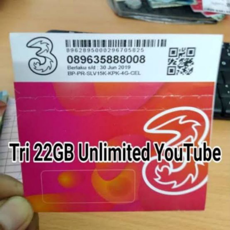 paket kouta TRI 22GB + Unlimited youtube 30 HARI