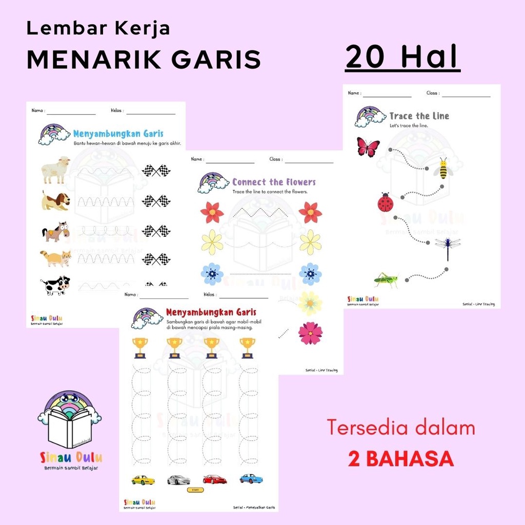 Jual Lembar Kerja (Worksheet) Belajar Menulis Pertama/ Menarik Garis