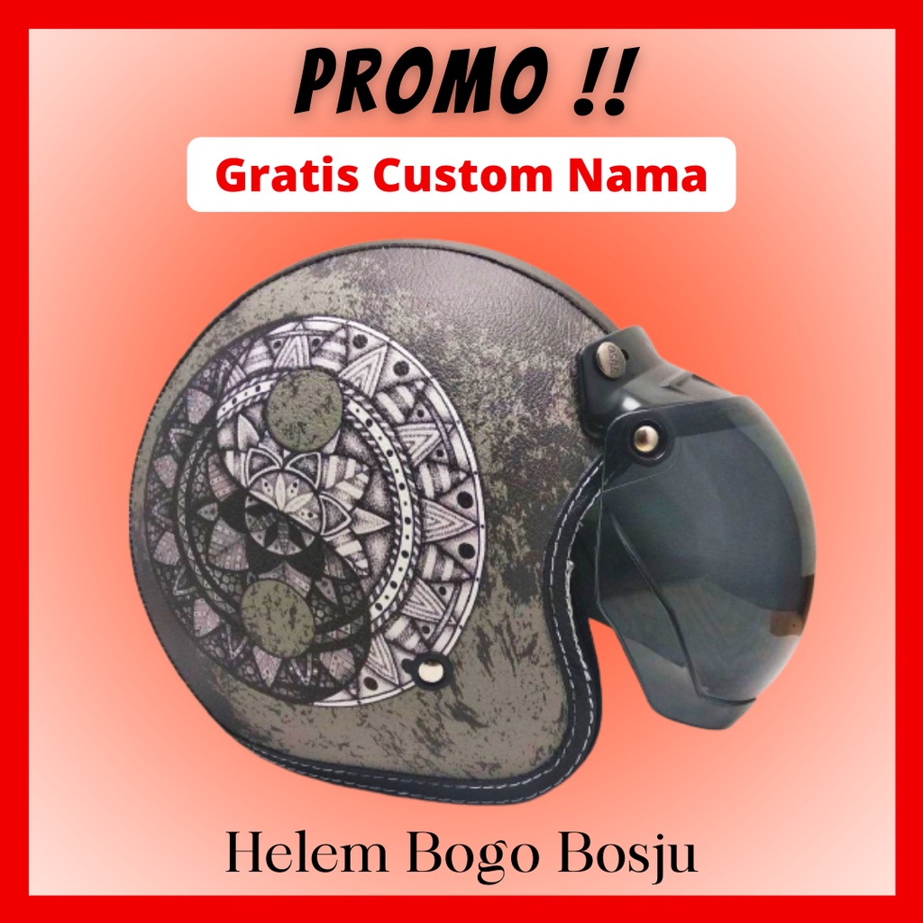 Helm Bogo Motif Dream Catcher Hitam | Custom Warna Nama | Hlem Retro Klasik Anak Cewek Wanita Remaja