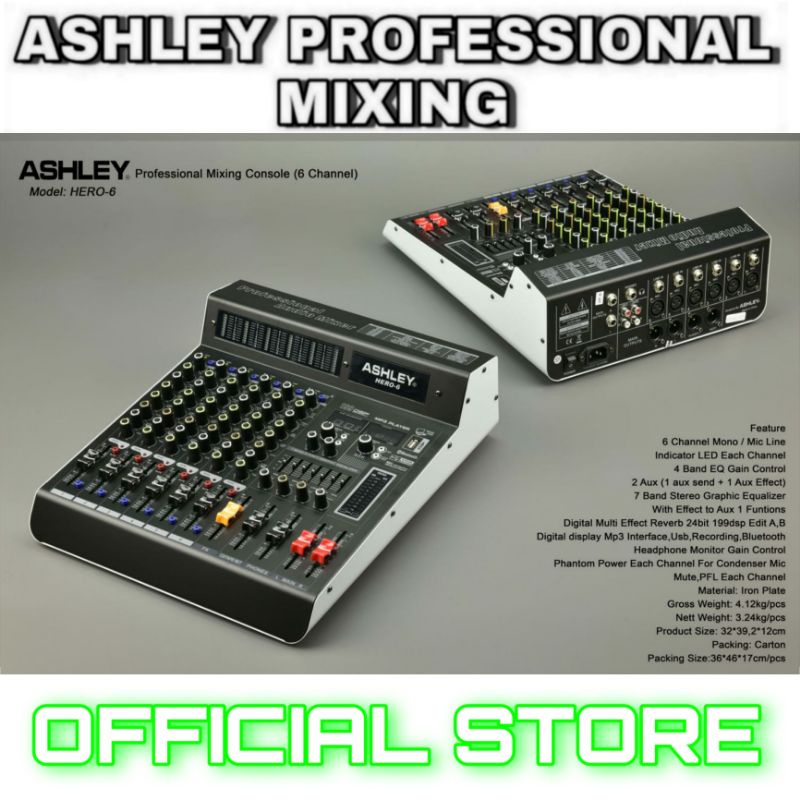 mixer audio 6 channel original ashley hero 6 usb bluetooth recording