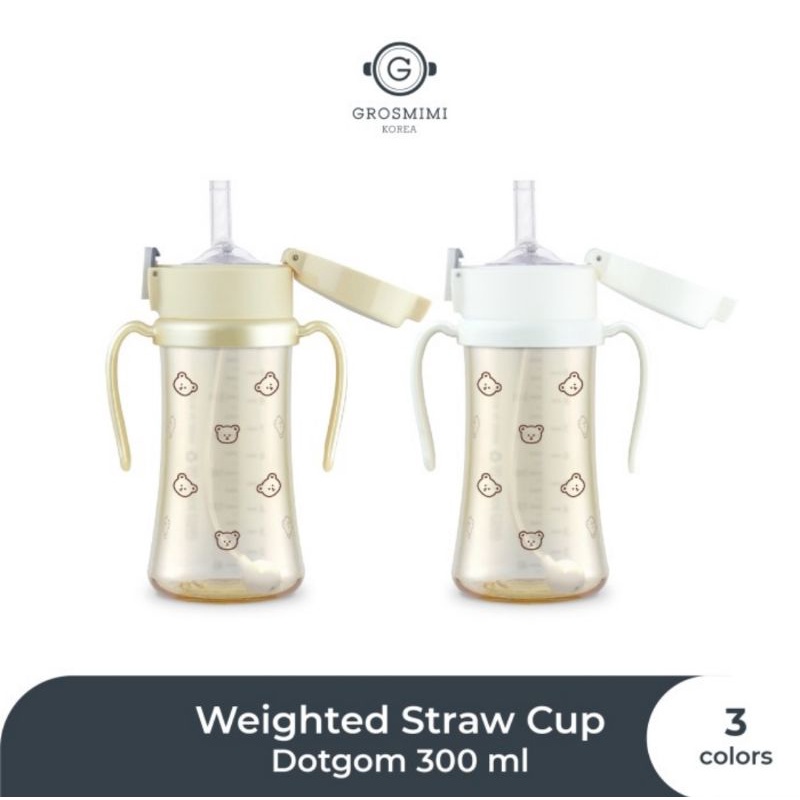 Grosmimi PPSU Dotgom Weighted Straw Cup 300 ml - Botol Minum Bayi &amp; Anak