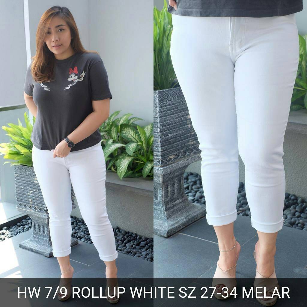 CELANA WANITA HW 7/9 ROLLED UP WHITE STANDARD &amp; BIGSIZE