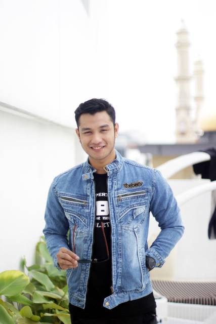 jaket jeans pria spray